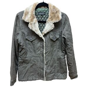 Mariutti Olive Green Corduroy Jacket.Faux Fur Trim Quilted Lining.Y2K.Women.Sz M